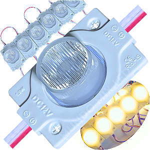 Módulo LED Mega Lente 3030 1.5W 12V 1-LED Branco Quente 3000k IP67 12Volts 60º Injetado Para Letreiros Super Leds