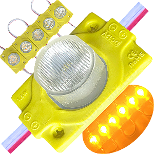 Módulo LED Mega Lente 3030 1.5W 12V 1-LED Amarelo Âmbar IP67 12Volts 60º Injetado Para Letreiros Super Leds