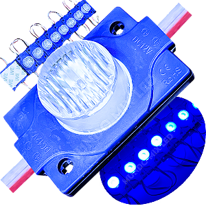 Módulo LED Mega Lente 3030 1.5W 12V 1-LED Azul Royal IP67 12Volts 60º Injetado Para Letreiros Super Leds
