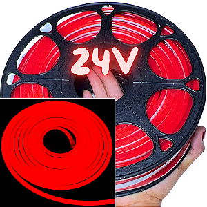 Rolos Com 25mts Mangueira Neon LED 24V 6X12mm Vermelho 12w /mt Flexível 24volts
