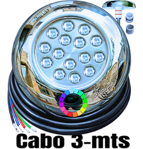 Luminária Refletor INOX P/ Piscinas RGB Mult Colorido 18W 12v IP68 125mm Premium AÇO INOX 16mm 21mm 25mm A Prova D’água