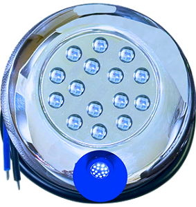 Luminária Refletor INOX P/ Piscinas AZUL 18W 12v IP68 125mm Rosca 1/2 21mm Prova D’água