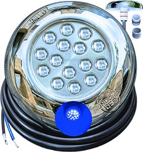 Luminária P/ Piscinas 18W AZUL Royal 12V IP68 125mm 4IN1 1/2 3/4 Mono Cromatico A Prova D’água 15w Aço Inox iluminação Super LED