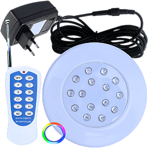 Kit 01 Refletor LED RGB Piscina 18W Rosca 1/2 + Cabo 3mts + Fonte Com Controlador Integradoladora