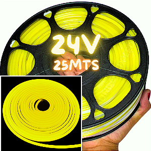 Rolos Com 25mts Mangueira Neon LED 24V 6X12mm Amarelo Limão 12W /mt Flexível 24volts