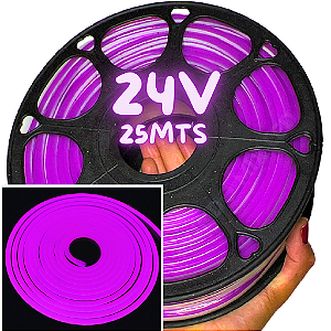 Rolos Com 25mts Mangueira Neon LED 24V Roxo 6X12mm 12W/mt Flexível 24volts
