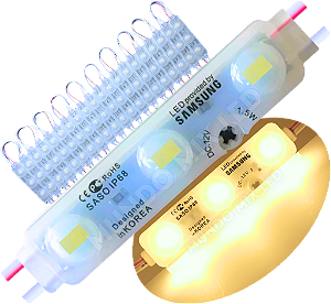 Módulo Led 5830 Chip Samsung Coreano IP68 Branco Quente 3.000k Lente 170º 3-led 12v 7cm injetado