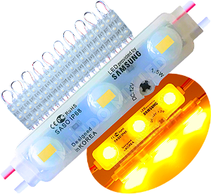 Módulo Led 5830 Chip Samsung Coreano IP68 Amarelo Âmbar Lente 170º 3-led 12v 7cm injetado