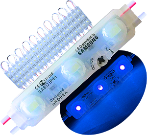 Módulo Led 5830 Chip Samsung Coreano IP68 Azul Ciano 3-led Lente 170º 7cm injetado 12v