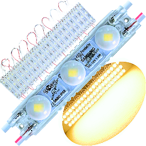 Mini Módulo Led Coreano IP68 6,5cm 2835 Branco Quente 3.000k 3-led 12v injetado lente 160º