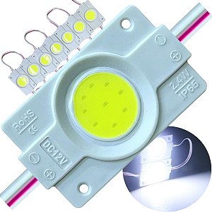 Módulo LED COB 4530 2,4W 12V Branco Frio 8.000k Chip 9-LEDs IP67 12Volts 180º Injetado P/ Letreiros