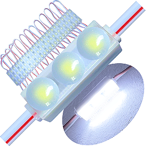 Micro Módulo LED 2835 30mm 0,6W 3-LEDs Branco Frio 8000K 12V IP67 Injetado Lente 160º