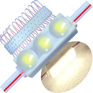 Micro Módulo LED 2835 30mm 0,6W 3-LEDs Branco Morno 4000K 12V IP67 Injetado Lente 160º
