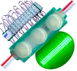 Micro Módulo LED 2835 30mm 0,6W 3-LEDs Verde Puro 12V IP67 Injetado Lente 160º