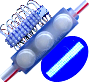 Micro Módulo LED 2835 30mm 0,6W 3-LEDs Azul Royal 12V IP67 Injetado Lente 160º