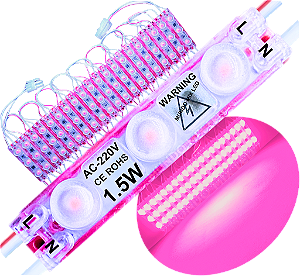 Módulo LED 2835 AC-220V 1,5W Rosa Pink 3-Leds ip67 Direto Na Energia Injetado Lente 170º 220V P/ Luminosos