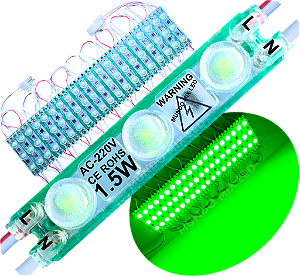Módulo LED 2835 AC-220V 1,5W Verde Puro 3-Leds ip67 Direto Na Energia Injetado Lente 170º 220V P/ Luminosos