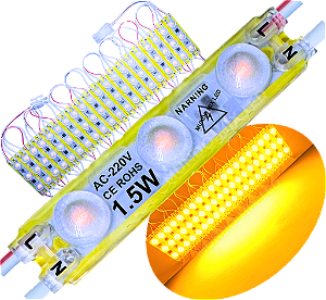 Módulo LED 2835 AC-220V 1,5W Amarelo Âmbar 3-Leds ip67 Direto Na Energia Injetado Lente 170º 220V P/ Luminosos