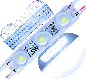 Módulo LED 2835 AC 110V 1,5W Branco Frio 8000K 3-Leds ip67 Direto Na Energia Injetado Lente 170º 127V P/ Luminosos