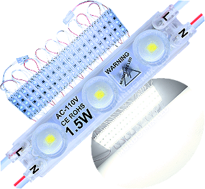 Módulo LED 2835 AC 110V 1,5W Branco Puro 6000K 3-Leds ip67 Direto Na Energia Injetado Lente 170º 127V P/ Luminosos