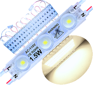 Módulo LED 2835 AC 110V 1,5W Branco Morno 4000K 3-Leds ip67 Direto Na Energia Injetado Lente 170º 127V P/ Luminosos