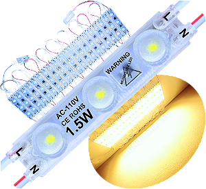 Módulo LED 2835 AC 110V 1,5W Branco Quente 3000K 3-Leds ip67 Direto Na Energia Injetado Lente 170º 127V P/ Luminosos