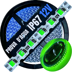 Ultra Fita LED MALEÁVEL IP67 6MM Prova Dagua VERDE Puro 12v 8W 120LED /mt Zig Zag Faz Curvas 90º
