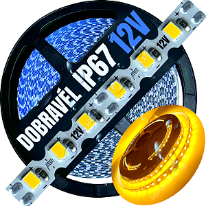 Ultra Fita LED MALEÁVEL IP67 6MM Prova Dagua Amarelo ÂMBAR 12v 8W 120LED /mt Zig Zag Faz Curvas 90º