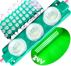 Módulo LED Mega Lente 3030 3W 24V 3-LEDs Verde Puro IP67 24Volts 60º Injetado Para Letreiros Super Leds