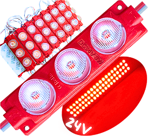 Módulo LED Mega Lente 3030 3W 24V 3-LEDs Vermelho IP67 24Volts 60º Injetado Para Letreiros Super Leds