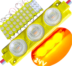 Módulo LED Mega Lente 3030 3W 24V 3-LEDs Amarelo Âmbar IP67 24Volts 60º Injetado Para Letreiros Super Leds