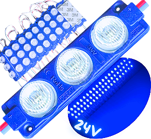 Módulo LED Mega Lente 3030 3W 24V 3-LEDs Azul Royal IP67 24Volts 60º Injetado Para Letreiros Super Leds