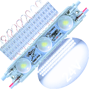 Módulo Led 24V IP68 6,5cm 2835 Branco Frio 24Volts 3-LEDs injetado Coreano Lente 160º
