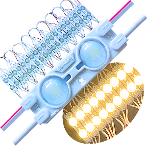 Módulo LED Injetado 4cm 7025 2-LEDs 1w Branco Quente 3000k 12v Prova D’água ip67 Lente 160º