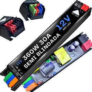 Fonte PLUG PLAY 360W 24V 15A - SEMI BLINDADA IP50 - SLIM 220X35X23MM Metálica Alimentação 110v 220v P/ Cftv LEDs Com Borne de Pressão