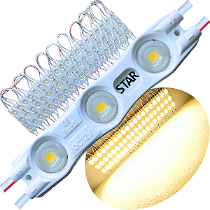 Módulo LED Injetado ( STAR ) 6014 1,5W 3-LED Branco Quente 3000k 6cm 12v Prova Dágua ip67 Lente 170º