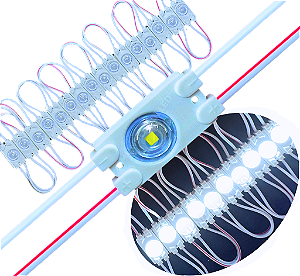 Módulo LED 7030 0,5W 1-LED 7.000K COREANO 12V IP67 Branco Frio 7000k Lente 175º Injetado P/ Letras Caixa