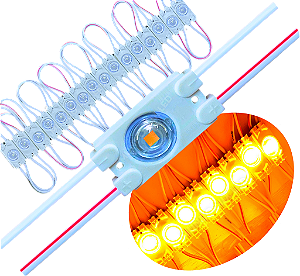 Módulo LED 7030 0,5W 1-LED COREANO Amarelo Âmbar 12V IP67 Lente 175º Injetado P/ Letras Caixa