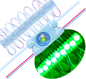 Módulo LED 7030 0,5W 1-LED COREANO Verde Puro 12V IP67 Lente 175º Injetado P/ Letras Caixa