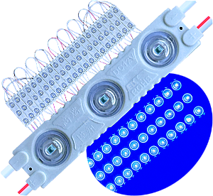 Módulo LED 7030 1,7W 3-LEDs COREANO Azul Royal 12V IP67 Lente 175º Injetado P/ Letras Caixa