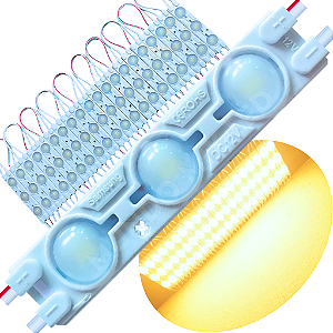 Módulo LED Injetado 7025 1,7W 3-LEDs Branco Quente 3000k 6cm 12v Prova D’água IP67 Lente 160º