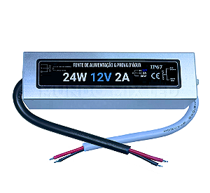 Fonte Blindada 24W 12V 2A IP67 Prova Dagua 110V-220V Alimentação P/ Leds Cftv