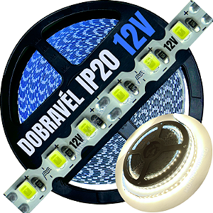 Fita LED ZIG ZIG IP20 Dobrável 6MM Branco Morno 4.000k 8W/MT Profissional 12V LED Com Cobre Curvas 90º 180º