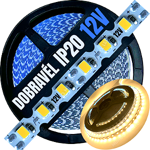 Fita LED ZIG ZIG IP20 Dobrável 6MM Branco Quente 3.000k 8W/MT Profissional 12V LED Com Cobre Curvas 90º 180º
