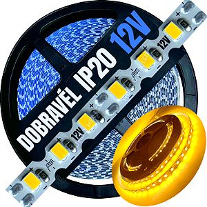 Fita LED ZIG ZIG IP20 Dobrável 6MM Amarelo ÂMBAR 8W/MT Profissional 12V LED Com Cobre Curvas 90º 180º