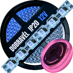 Fita LED ZIG ZIG IP20 Dobrável 6MM ROSA Claro 8W MT Profissional 12V LED Com Cobre Curvas 90º 180º