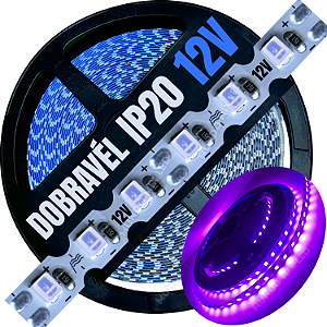 Fita LED ZIG ZIG IP20 Dobrável 6MM ROXO 8W MT Profissional 12V LED Com Cobre Curvas 90º 180º