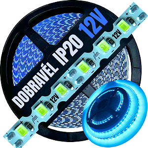 Fita LED ZIG ZIG IP20 Dobrável 6MM Azul Ciano 8W MT Profissional 12V LED Com Cobre Curvas 90º 180º