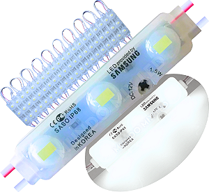 Módulo LED 5830 Chip Samsung Coreano IP68 Branco Puro 6.000k Lente 170º 3-led 12v 7cm injetado