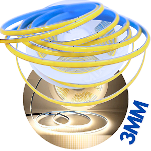 Fita LED Ultra Fina COB 3MM 320LEDs 9W /MT Branco Morno 4.000k IP20 12V Alto Brilho Para Sancas Perfil 12Volts